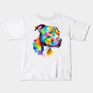 Pitbull Watercolor Portrait Kids T-Shirt